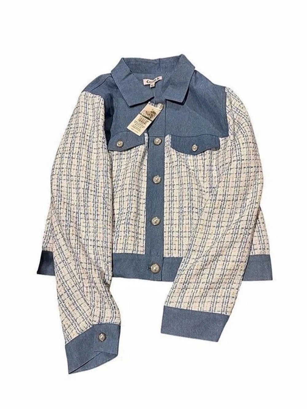 Nanette Lepore Tweed & Denim Jacket NWT Blue & White